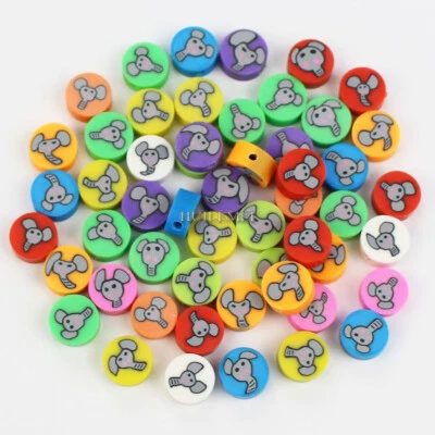 100pcs/lot 10mm Polymer Clay Mixed Color Elephant Round Spacer Loose Beads - Image 1 of 2