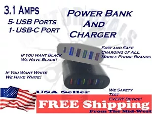 5 USB 1 USB-C Fast Quick Charge QC 3.0 Hub Wall Charger Power Adapter US Plug - Picture 1 of 3