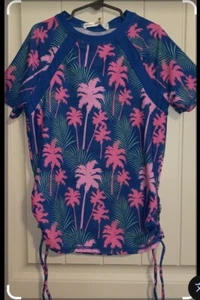 Grace Karin Blue and Pink Short Sleeve Swim Top - Picture 1 of 5