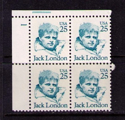 US USA Sc# 2182 MNH FVF PLATE # BLOCK  Jack London Author Writer - Image 1 of 1