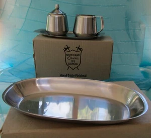Vtg. ONEIDA Stainless NORTHLAND Sugar Pot/Creamer Set & ROLL TRAY New In Boxes - Picture 1 of 7