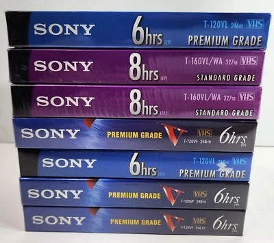 Лот из 7 - Sony пустые видеокассеты - T120VF [x3] T120VL [x2] T160 VL/WA [x2] - новый - Изображение 1 из 4