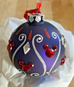 Disney Parks Christmas Ball Ornament | Purple, Silver, Red Mouse Ears Gemstones - Picture 1 of 2