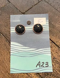 BRAND NEW HAND CRAFTED ROSE GOLD TONE POST EARRINGS #A23 BLACK SPARKLE - Picture 1 of 2
