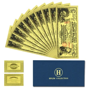 US 100 Dollars Gold Foil Banknotes 10pcs with Envelope Plastic Crafts Money - Picture 1 of 5