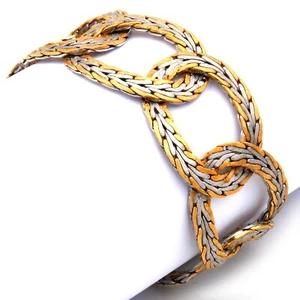Retro Bicolor 750 Gold Armband zweifarbig im Flechtmuster Italien um 1950 - Bild 1 von 9