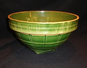 Rare 1930s McCoy Yellowware Green Glazed Window Pane #8 Bowl #4 - Picture 1 of 6
