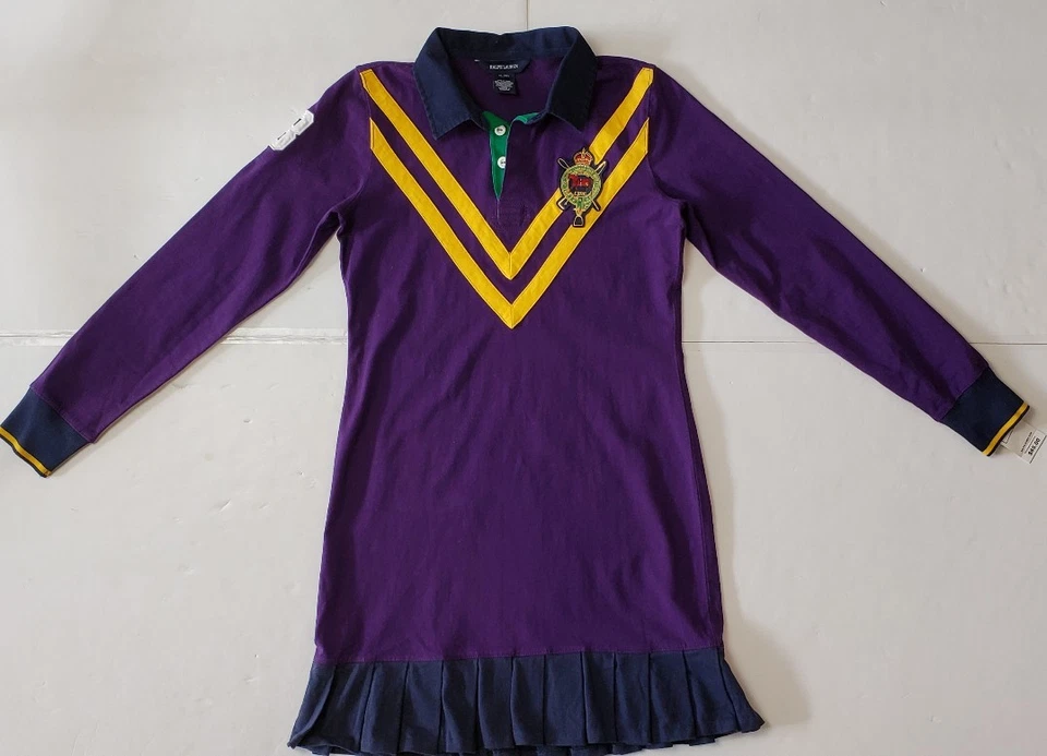 NWT POLO RALPH LAUREN GIRLS POLO ASHLIN RUGBY  DRESS PURPLE #90 - Image 1 of 4