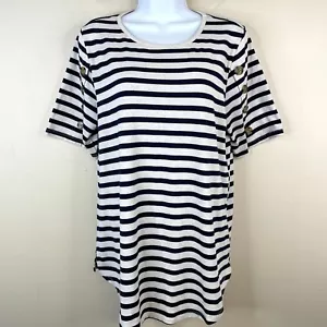 89th & Madison Womens Coastal Nautical Tunic Top Size L Blue Preppy Linen Blend - Picture 1 of 10