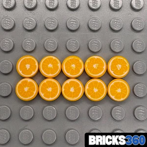 Lego 10 nuove piastrelle arancioni piatte lisce rotonde 1 x 1 con pezzi di fetta di frutta arancione - Foto 1 di 4