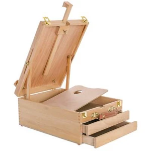 U.S. Art Supply Artist 2 Drawer Wood Table Desktop Sketchbox Easel Case, Palette - Picture 1 of 5