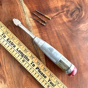 Craftsman Miller Falls Spiral Push Drill w/ 3 Bits In Handle - Circle F -Vintage - Picture 1 of 5