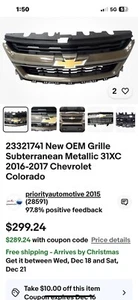 23321741 New OEM Grille Subterranean Metallic 31XC 2016-2017 Chevrolet Colorado - Picture 1 of 1