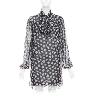 DOLCE GABBANA 100% silk black white floral sheer tie dress IT40 S - Picture 1 of 9