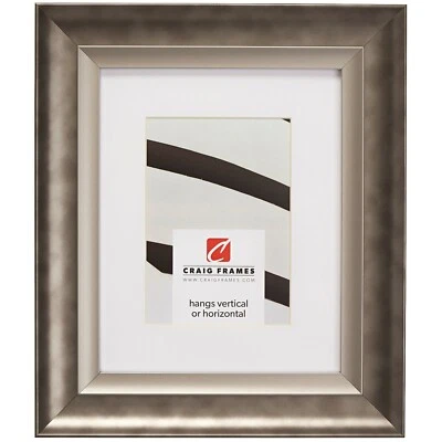 Craig Frames Ventura, 2" Wide Pewter Silver Picture Frame With White a Mat - Image 1 of 4