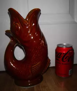 Vintage Dartmouth Devon Brown Large Gurgle Gluggle Glug Jug 9.25" Inch Fish Vase - Picture 1 of 7