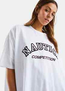 Nautica Womans ELM Oversized t-shirt Crew Neck Tee Shirt Round Neck White size10