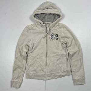 M&S Hoodie 12 Beige Womens Hooded Jumper Sweatshirt Full Zip Indigo - Picture 1 of 15
