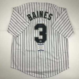 Autographed/Signed HAROLD BAINES Chicago Pinstripe Baseball Jersey Beckett COA