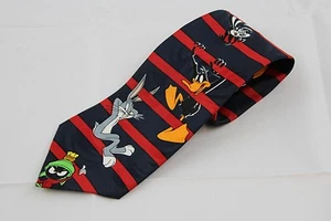Navy blue and red stripe Looney Tunes Mania novelty tie Bugs Bunny 1995 Classic - Picture 1 of 5