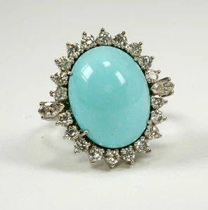 Joyas Anillo, 585 Oro Blanco, Muy Fino Turquesa, Diamante 2,28 Quilates, Tw.si - Imagen 1 de 2