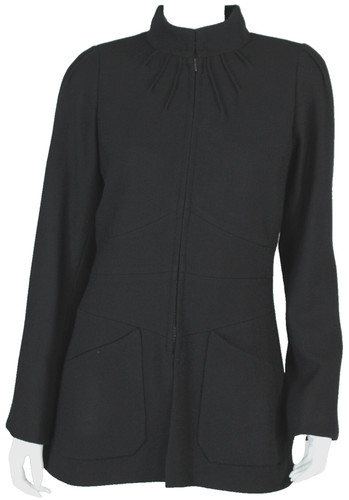 Giacca CHANEL 06A nera lana crepe dettagli cuciture zip fronte lunghezza media 46