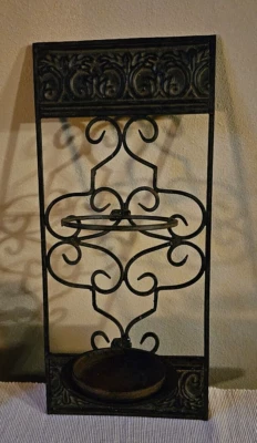 Rustic Brown Colored Metal Hanging Wall Sconce 15.5" by 7" Pre-Owned - Image 1 of 4