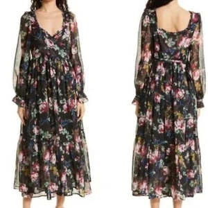ByTiMo Floral Wrap Chiffon Dress Long Sleeve Midi NWT Sz Small - Picture 1 of 16