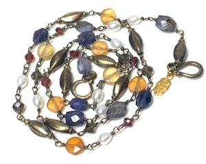 Stunning Stella & Dot Genuine Mixed Gemstones Genuine Pearl Necklace 20.5" Hook - Picture 1 of 18