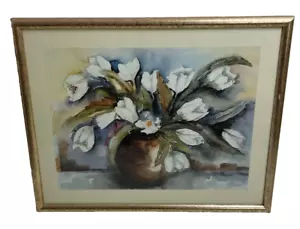 Coby Wind Framed Watercolour Art Print "Flowers In A Vase" Medium Size 21"x17" - Picture 1 of 16