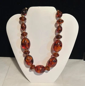 Vintage DOTTY SMITH Amber Oval Beaded Neckace Bow Clasp - Picture 1 of 4