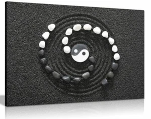 Quadro Stampa Arte Parete Tela Bianco e Nero Pietre Zen Ying Yang Giapponese - Foto 1 di 5
