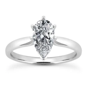 Anillo de compromiso solitario de diamantes talla pera VS2 D 0,92 quilates de oro blanco de 14 k tratado - Imagen 1 de 5