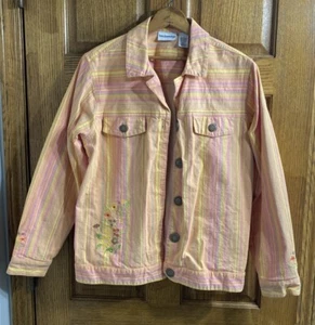 Breckenridge Size L Button Front Orange Pink Yellow Striped Jacket, long sleeves - Picture 1 of 4