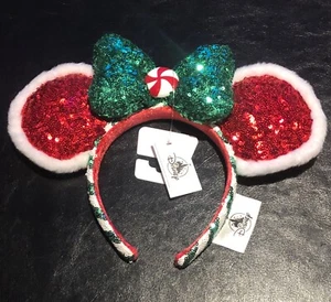 Neu mit Etikett Disney Parks 2020 Urlaub Weihnachten Pfefferminz Minnie Pailletten Schleife Ohren - Bild 1 von 5