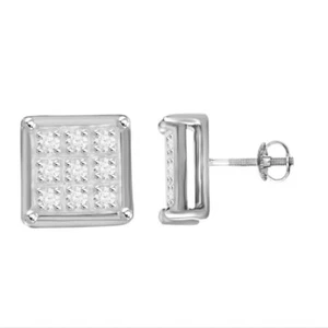 Diamond Square Shape Mens Stud Earrings 10k White Gold Screw back - Picture 1 of 1