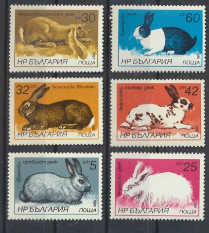Bulgaria 3146 - 3151 Mint Never Hinged Set of Six Hares and Rabbits Stamps Compl Cover
