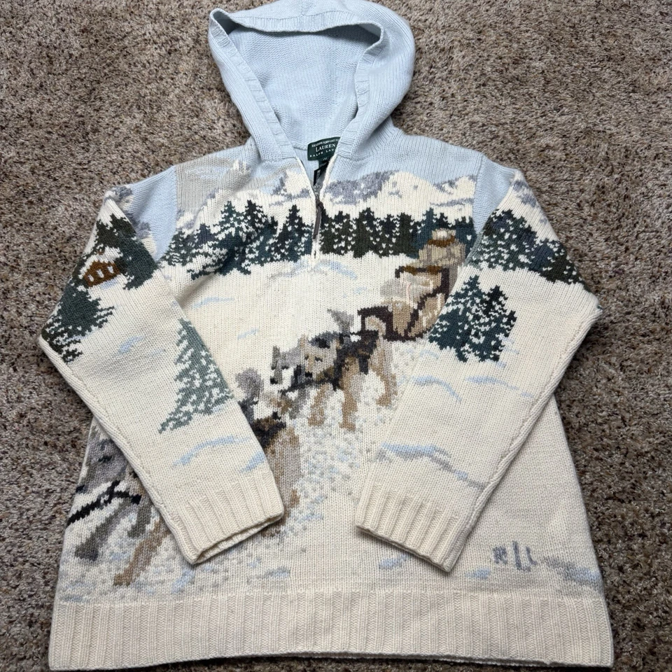 Sudadera con Capucha Ralph Lauren Lana Pullover M Diseño Escena de Nieve Talla Mediana Vintage Años 90 Foto 1 de 4