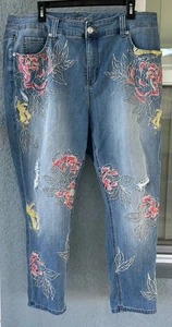 Melissa McCarthy Seven7 Embroidered Floral Skinny Distressed Jeans Size 20W - Picture 1 of 9