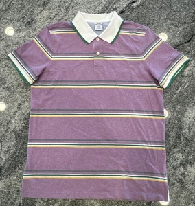 Brooks Brothers Polo Shirt L Purple White Green Yellow Striped Rugby Mens #472 - Picture 1 of 14