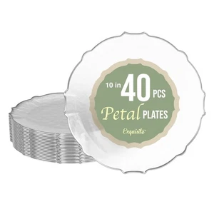 Elegant Plastic Plates for Party - 40 x 10 Inch Dinner and Dessert Set - Thin... - Picture 1 of 7