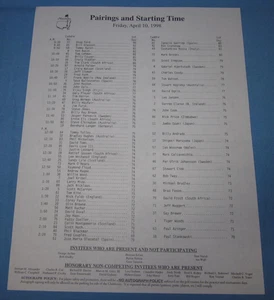 Pairings and Start Time Sheet ~ Masters Golf Tournament ~ Friday April 10, 1998 - Picture 1 of 3