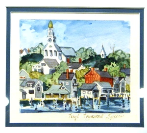 Original Signed Teryl Townsend Speers New England Waterfront Watercolor Painting - Picture 1 of 11