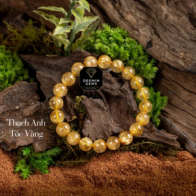 Brazalete de cristal de titanio rutilado pelo dorado de cuarzo dorado natural de 8 mm Foto 1 de 4