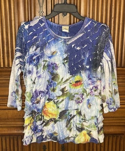Jess and Jane Womens Top Small White Blue Ruffle Paloma Flower Boho Dainty - Picture 1 of 12