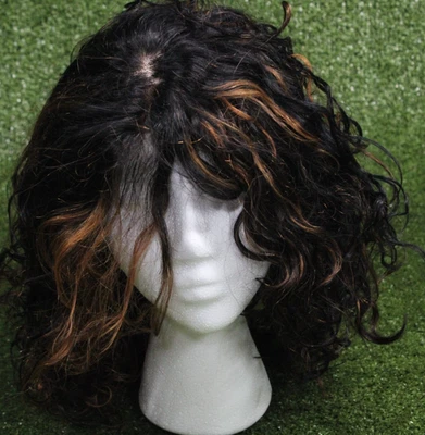 Peluca LuvMe Rizada Pixie Mezcla Cabello Humano Negra con Destacados de Miel COMO ESTÁ Con Caja Foto 1 de 4