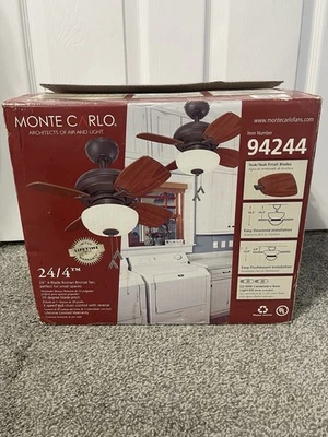 New! Monte Carlo Ceiling Fan 24" Roman Bronze Finish (4) Teak Blades  4TW24RBD-L - Image 1 of 4