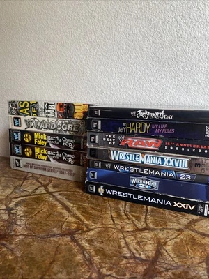WWE Movie Lot DVD And VHS 12 Total Wrestlemania 21 23 Best Of Raw 15th Anniversa - Image 1 of 4