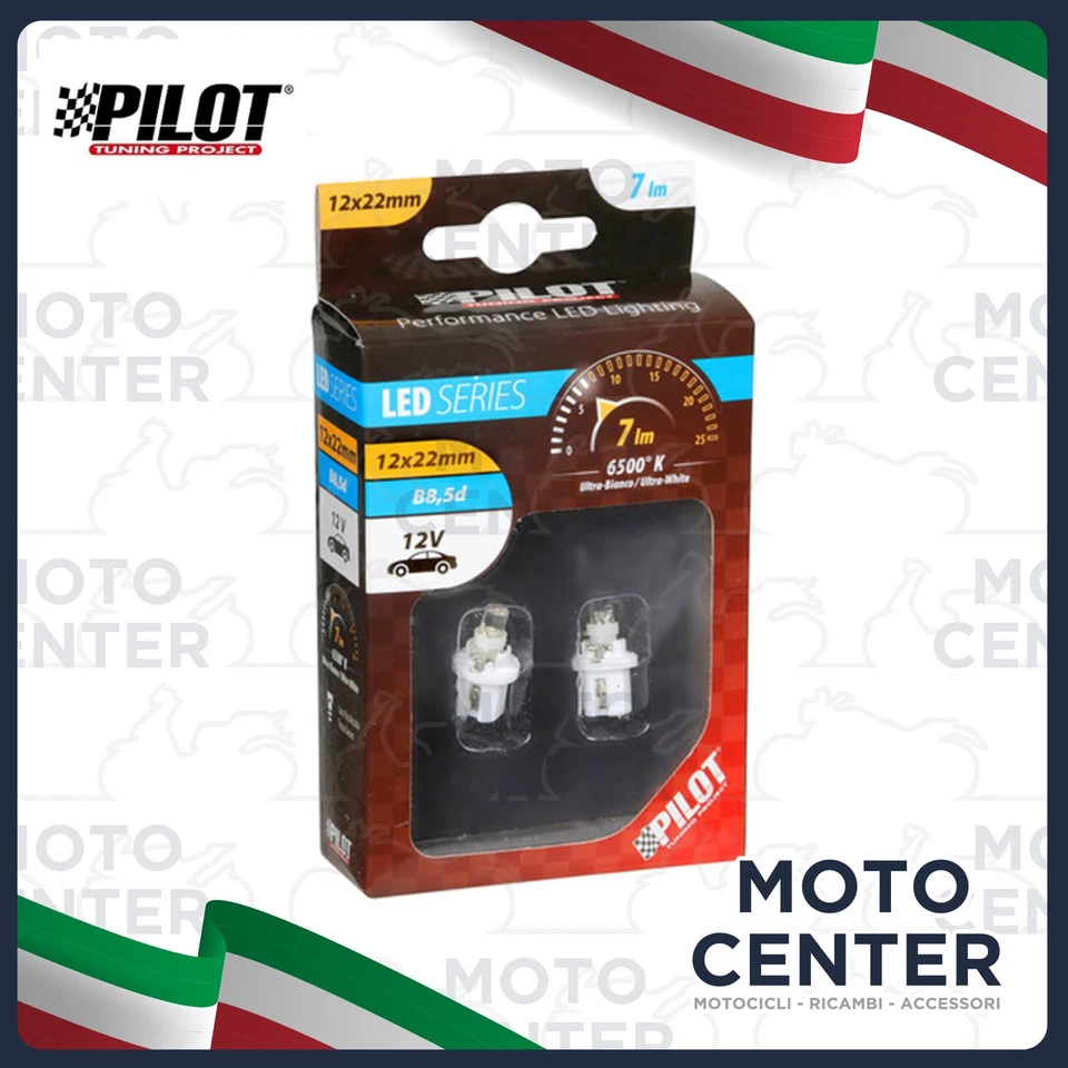 COPPIA LAMPADE PILOT BIANCHE CON ZOCCOLO CRUSCOTTO A 1 LED - B8,5d  - 12 V. 7 LU - Immagine 1 di 1