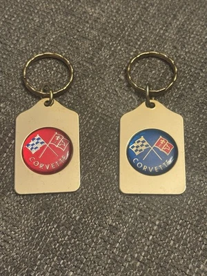 Vintage Chevrolet Corvette Set Blue & Red Brass Keychain His & Hers - Image 1 of 3